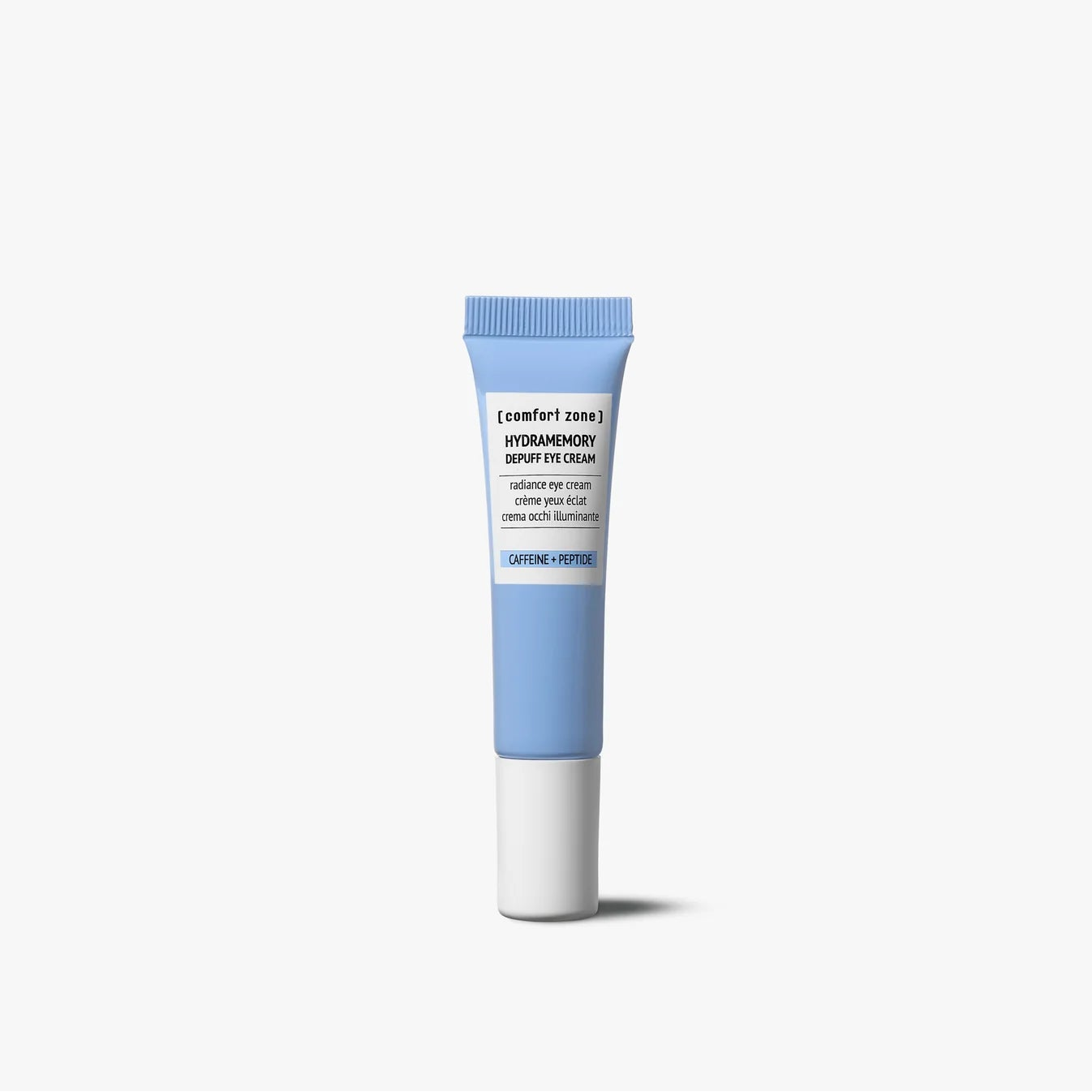 A blue tube of Hydramemory eye cream on a whie background