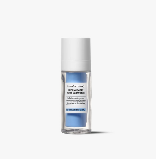 bottle of Hydramemory water source face serum on a white background