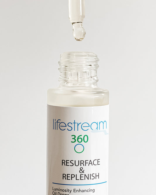Lifestream 360 complexion recovery oil dropper bottle on a white background